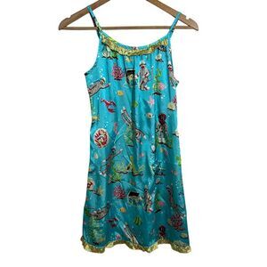NICK & NORA Nightgown Dress Girls L 12 Blue Satin Slip Under The Sea Water